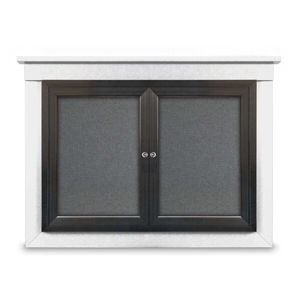 48"x36" 2-Door Enclosed Letterboard, Header, Green Felt/Cherry